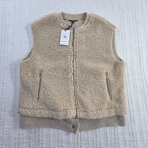 FATE Sherpa Fleece Full Zip Vest Beige Women S/M NWT CJ0483 Lagenlook Unique